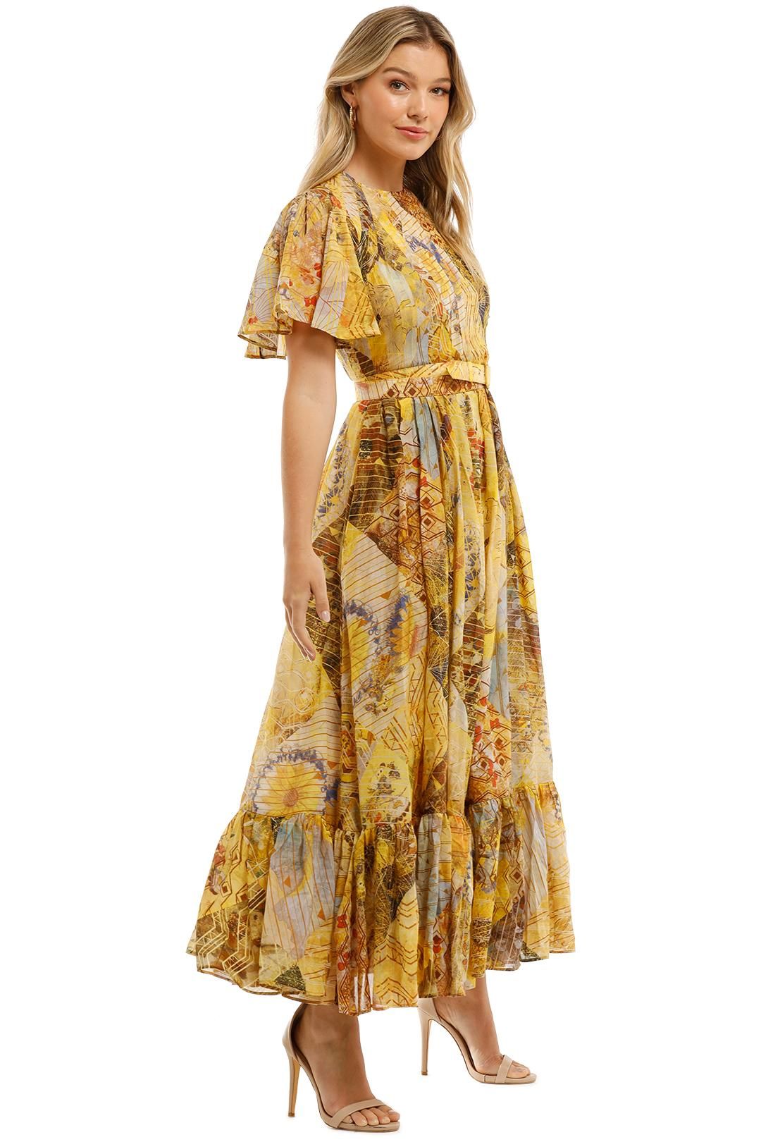 Leo and Lin Illusory Silk Cotton Dress Maxi Print Belted