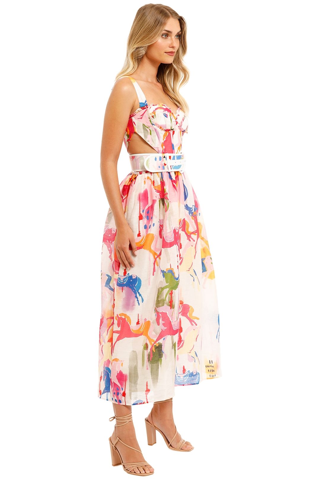 LEO LIN Carousel Bustier Dress Rainbow Carousel Belted