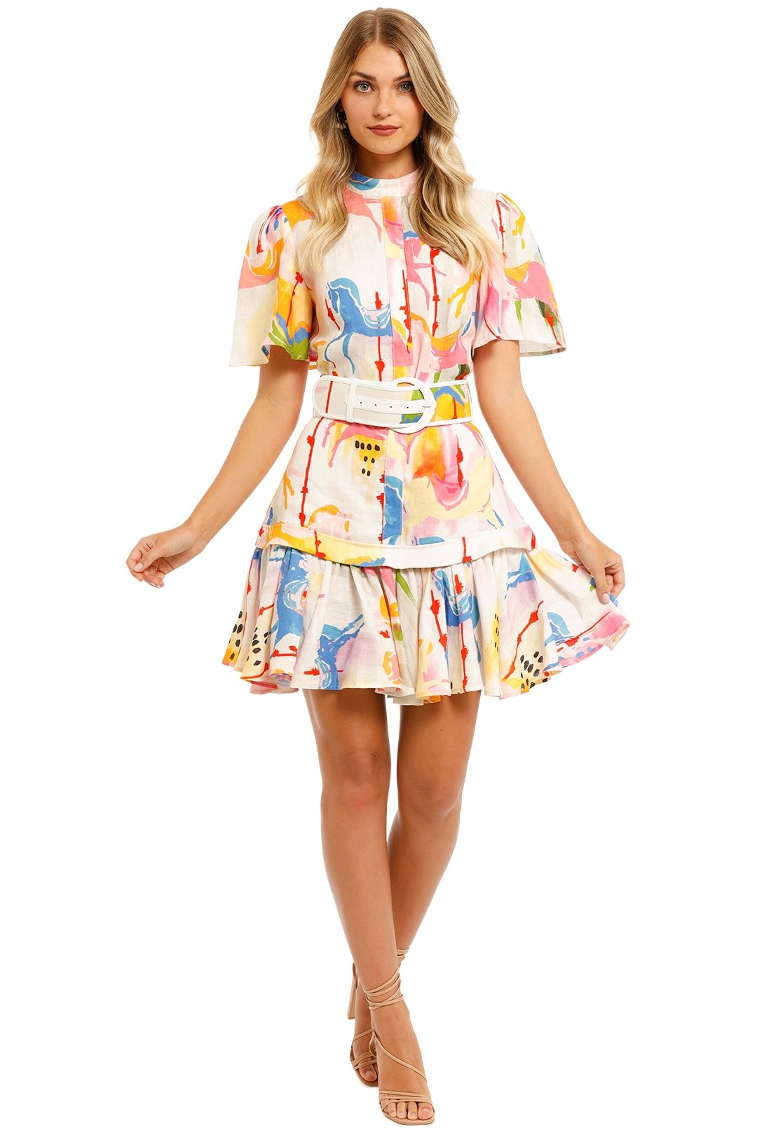 LEO LIN Carousel Linen Shirt Dress Rainbow Carousel
