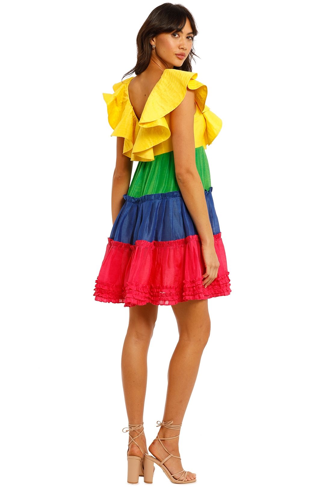 LEO LIN Chariot Mini Dress Rainbow Block Ruffle