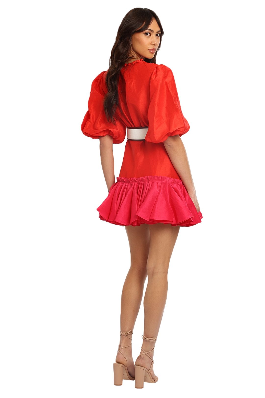 Leo Lin Fuchsia Rose Mini Dress ballon sleeve