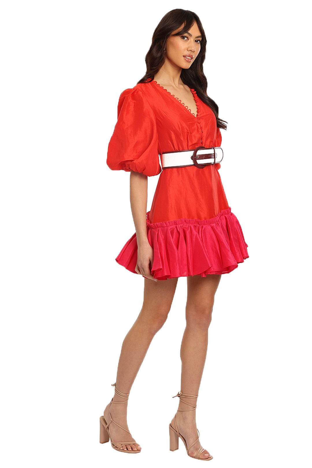 Leo Lin Fuchsia Rose Mini Dress with belt