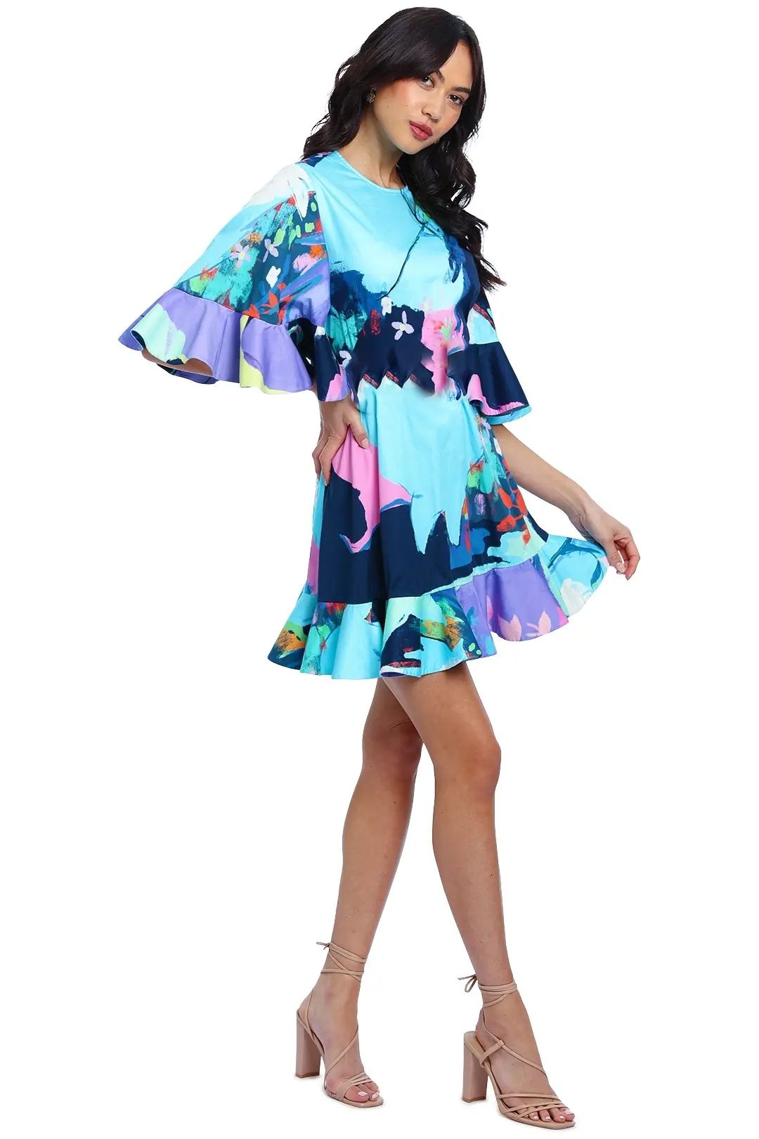 LEO LIN Illusory Mini Dress Blue