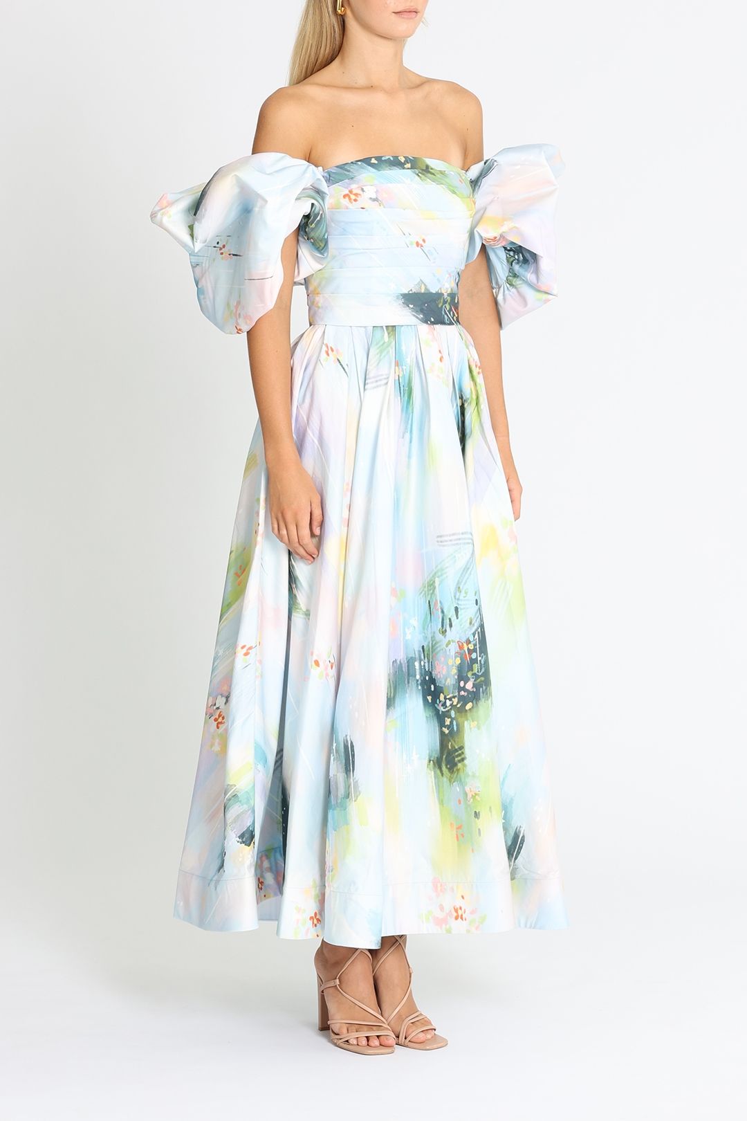 LEO LIN Matilda Puff Sleeve Midi Dress Off Shoulder