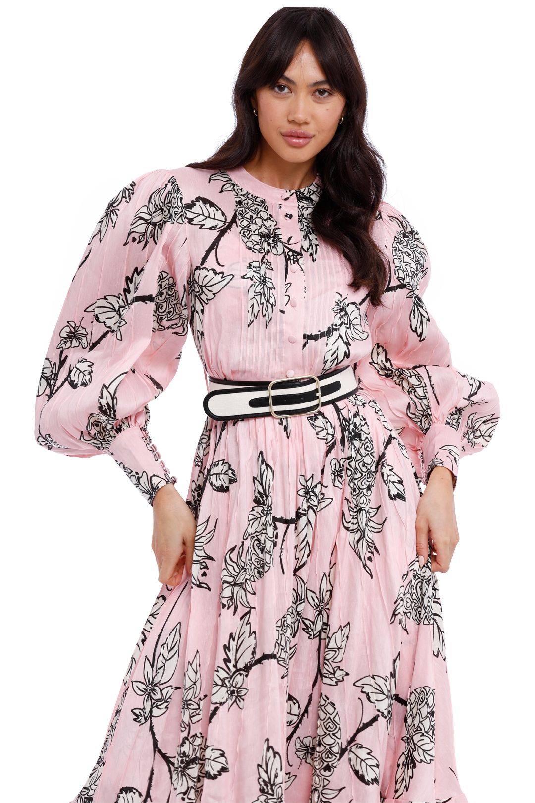 LEO LIN Pina Silk Linen Dress Pink floral