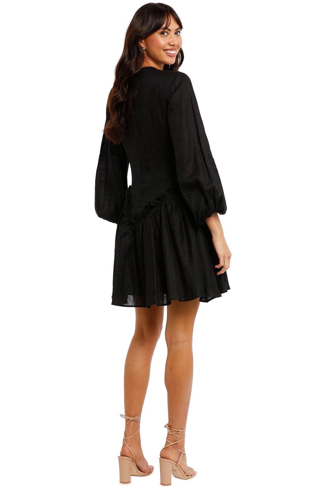 LEO LIN Varita Linen Mini Dress Balloon Sleeves