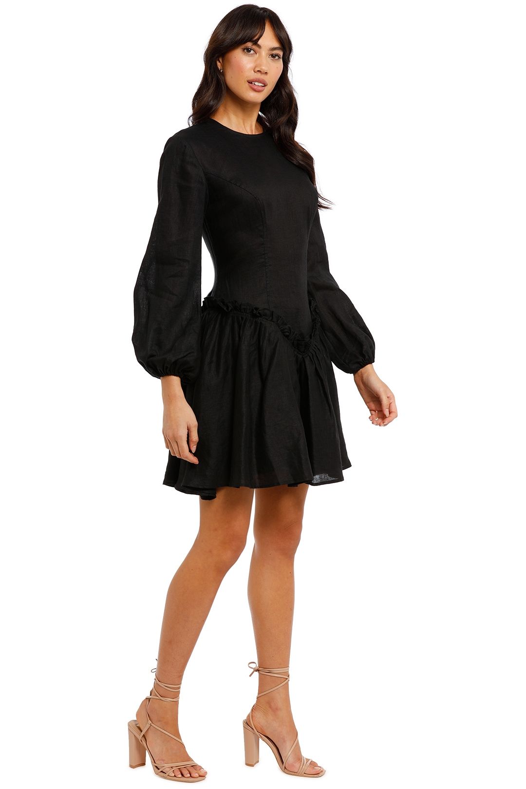 LEO LIN Varita Linen Mini Dress Crew Neckline