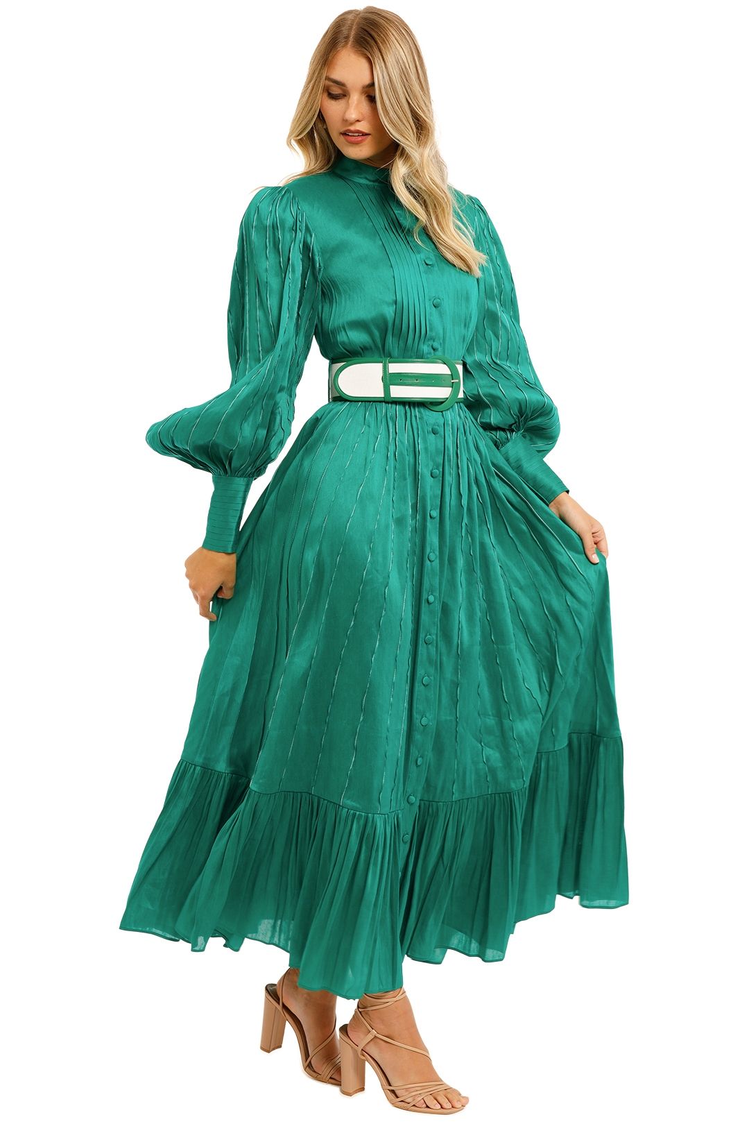 LEO LIN Viridian Silk Linen Dress Forest Green