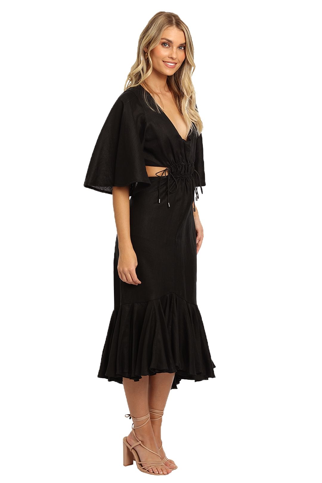 Linen Frill Dress kitx black