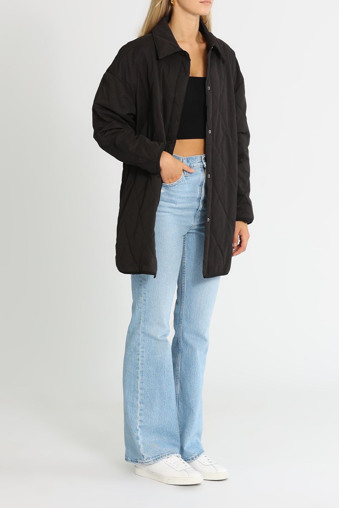 LMND Parker Quilted Jacket Black Long