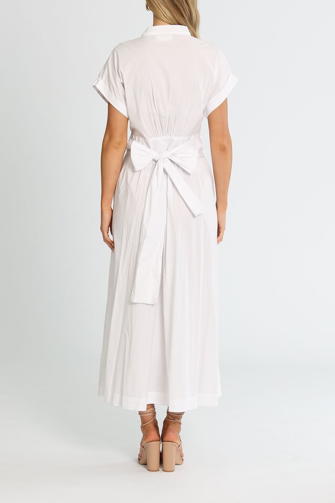 LMND Playa Short Sleeve Dress White Waist Tie