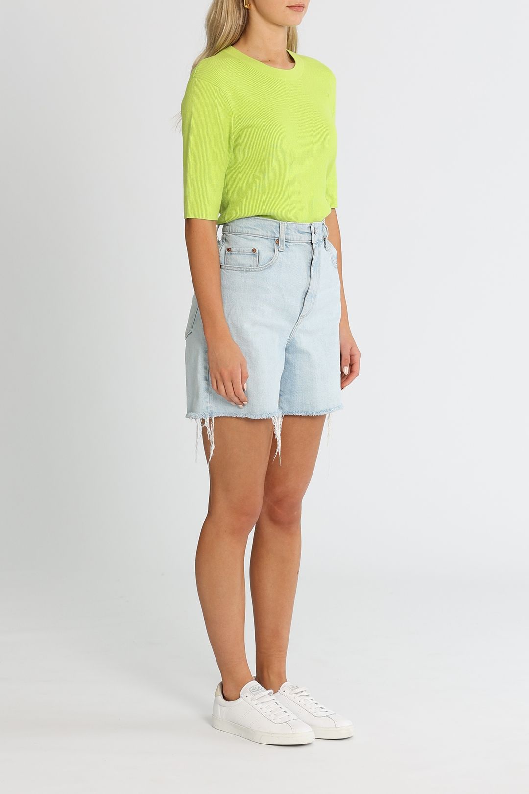 LMND Ribbed Tee Green Glow Crew Neckline