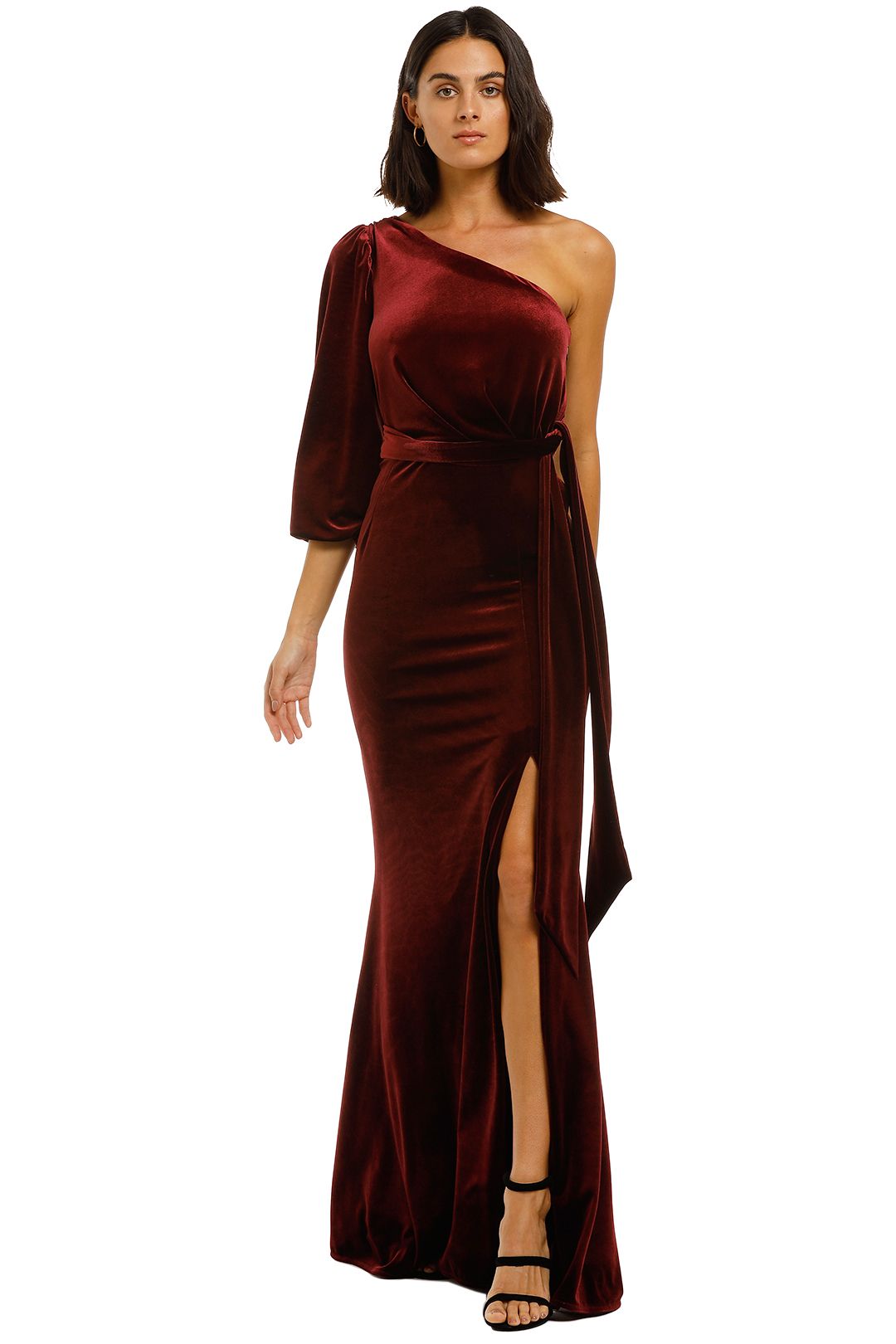 Love-Honor-Rosalia-Velvet-Gown-Wine-Front