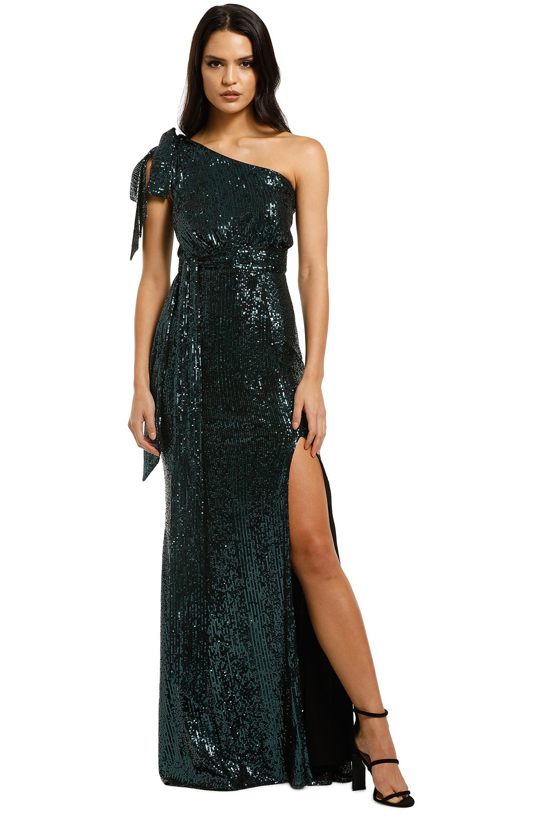 Love-Honor-Scala-Sequin-Gown-Emerald-Front