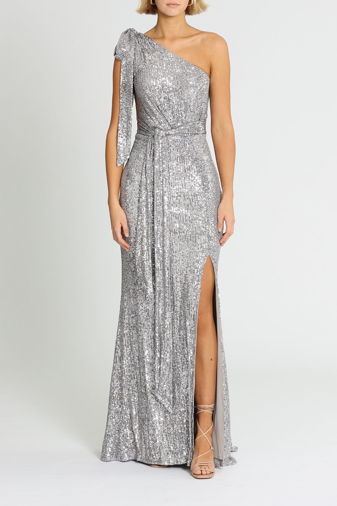 Love Honor Scala Sequin Gown Pewter Silver