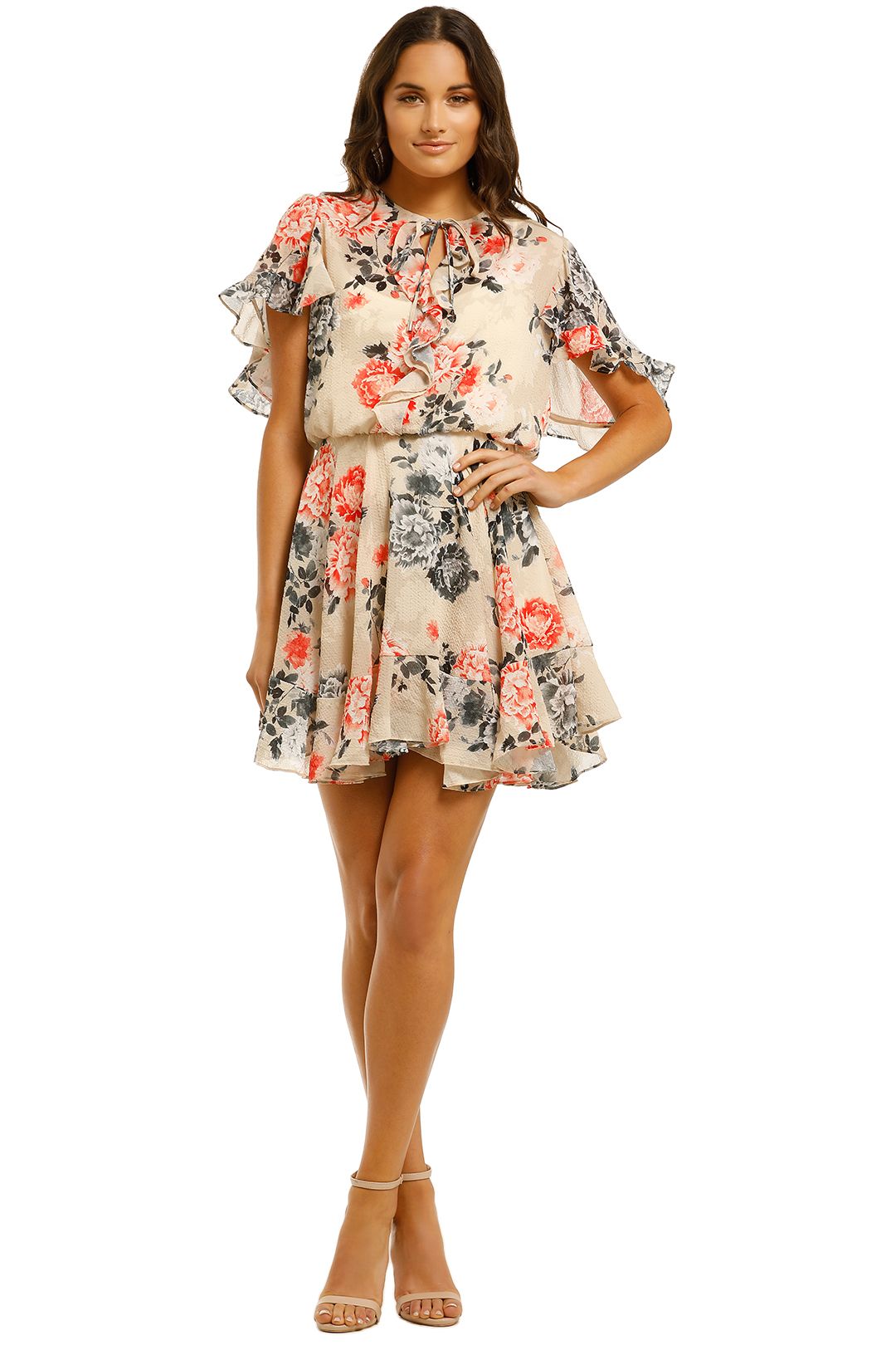 Image of Lover - Painterly Floral Mini Dress - Bone