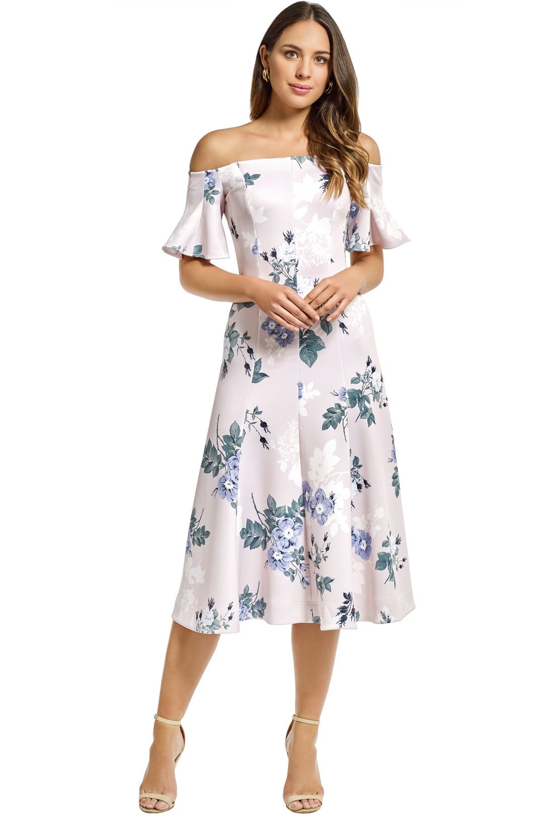 Lover - Petunia Off Shoulder Midi Dress - Pearl - Front