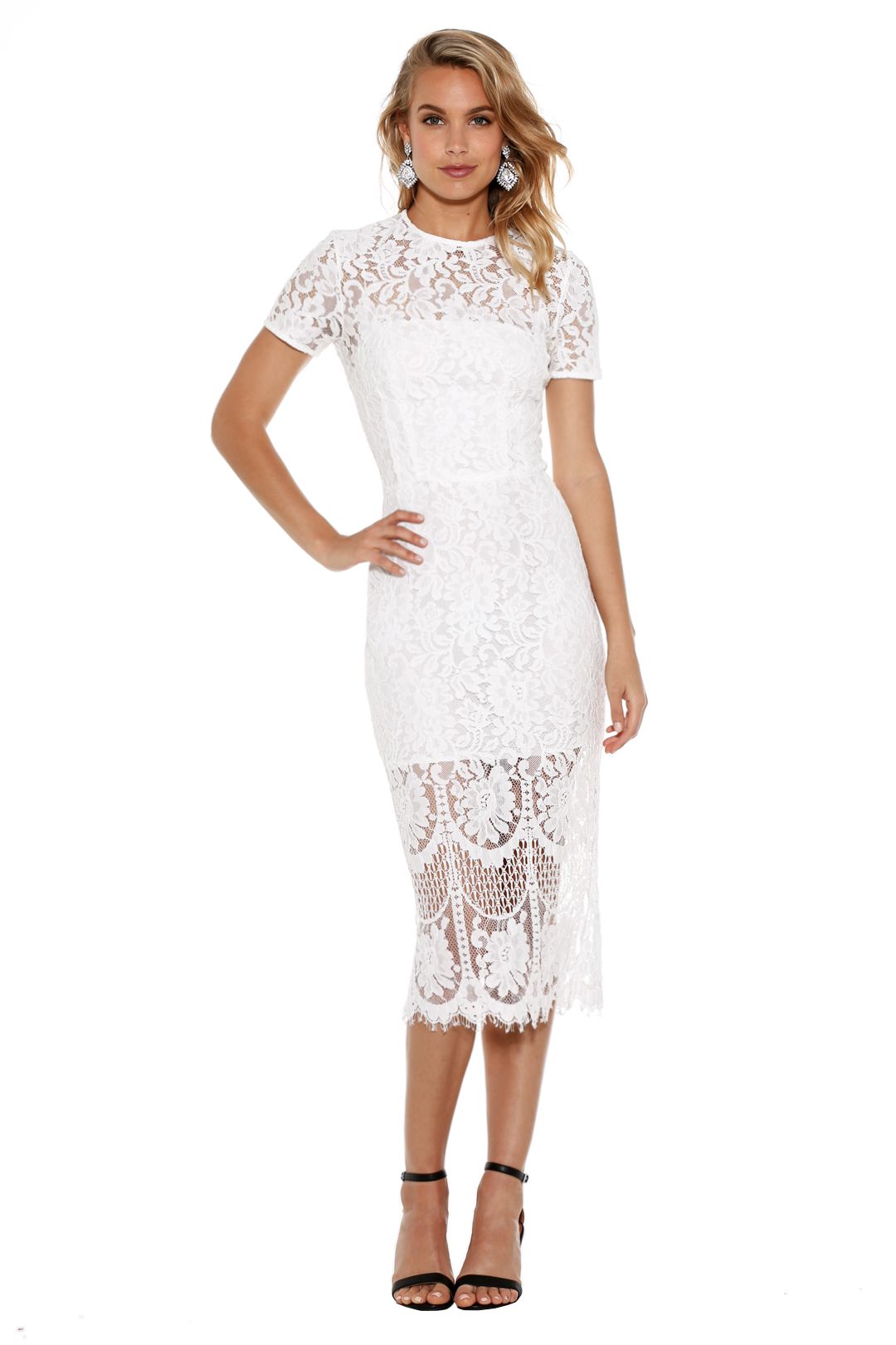 Lover - Snow Lace Sheath Dress - White - Front