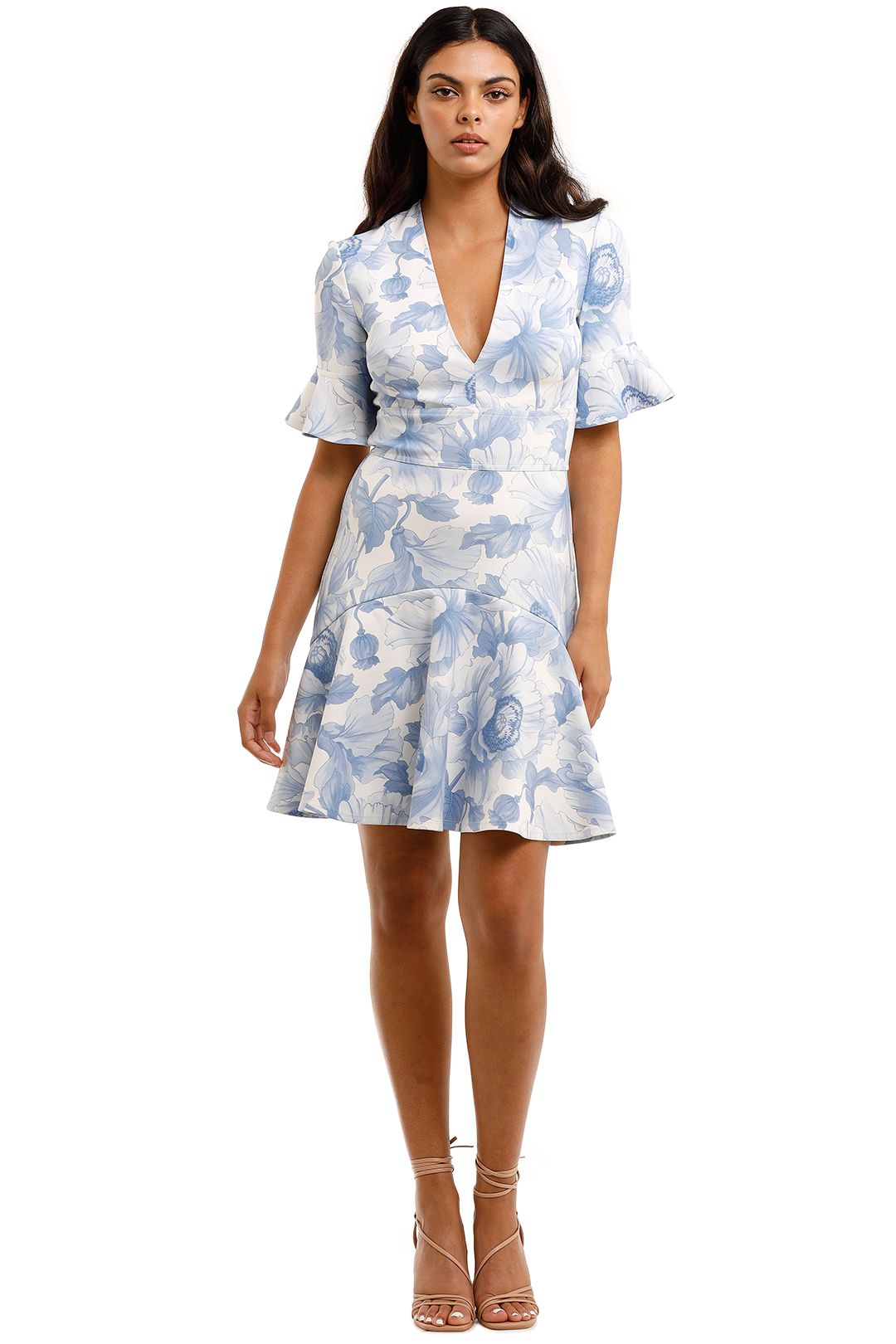 Lover the Label Fleur V Flip Dress blue mini