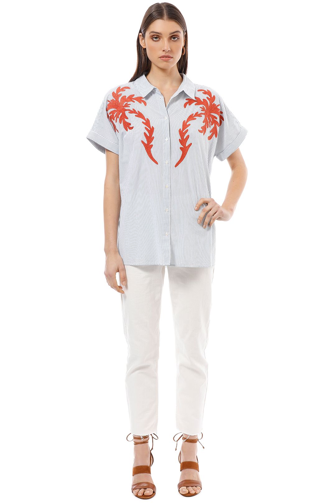 Maison Scotch - SS Boxy Fit Shirt with Placement Embroidery - Blue - Front