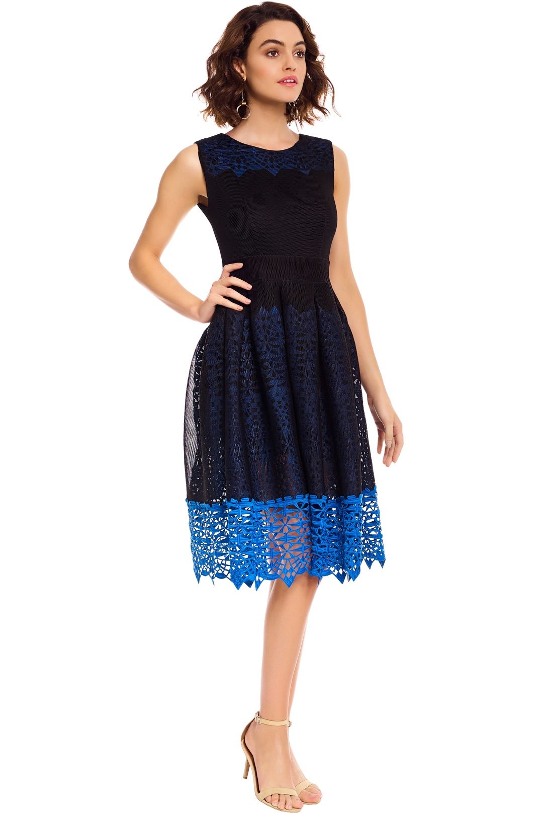 Maje - Russe Honeycomb Knit and Guipure Dress - Navy Blue - Side