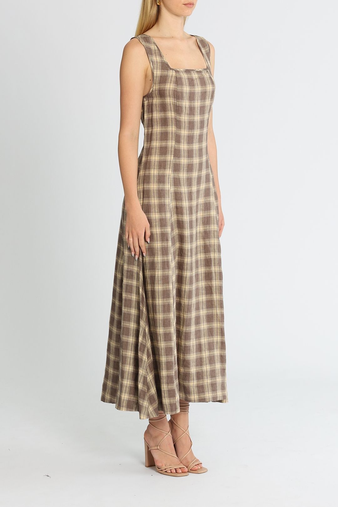 Marle Anouk Maxi Dress Check Straight Neckline