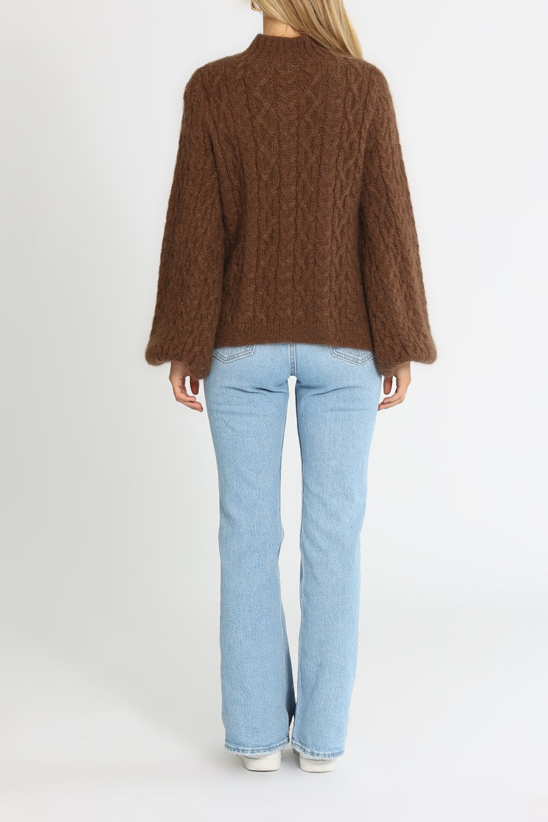 Marle Mimi Crew Neck Long Sleeve Jumper Cable Tobacco Relaxed Fit