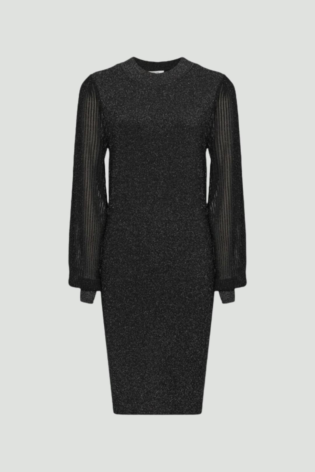 Reiss Black Sia Sheer Sleeve Metallic Mini Dress