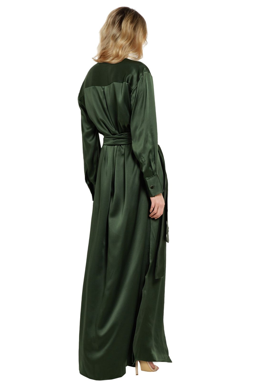 Michael Lo Sordo - Silk Satin Maxi Dress - Green - Back