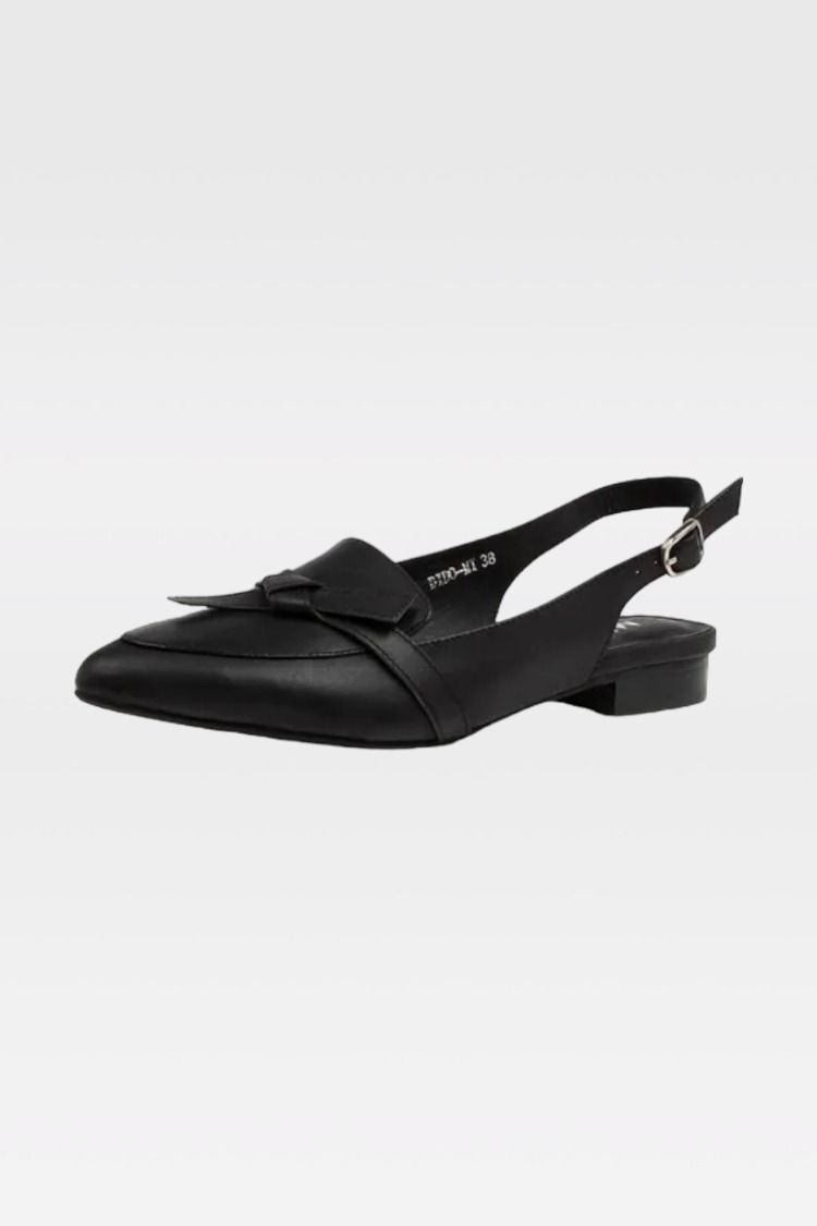 Midas Dido Black Leather Slingback Flat Heel 