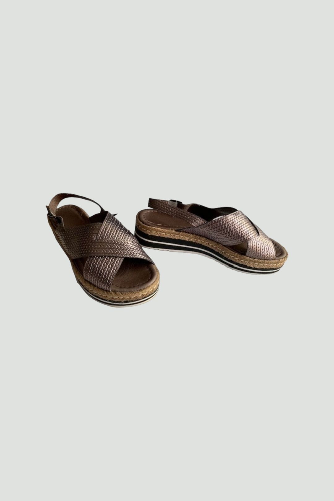 Metallic Bronze Flat Leather Sandals