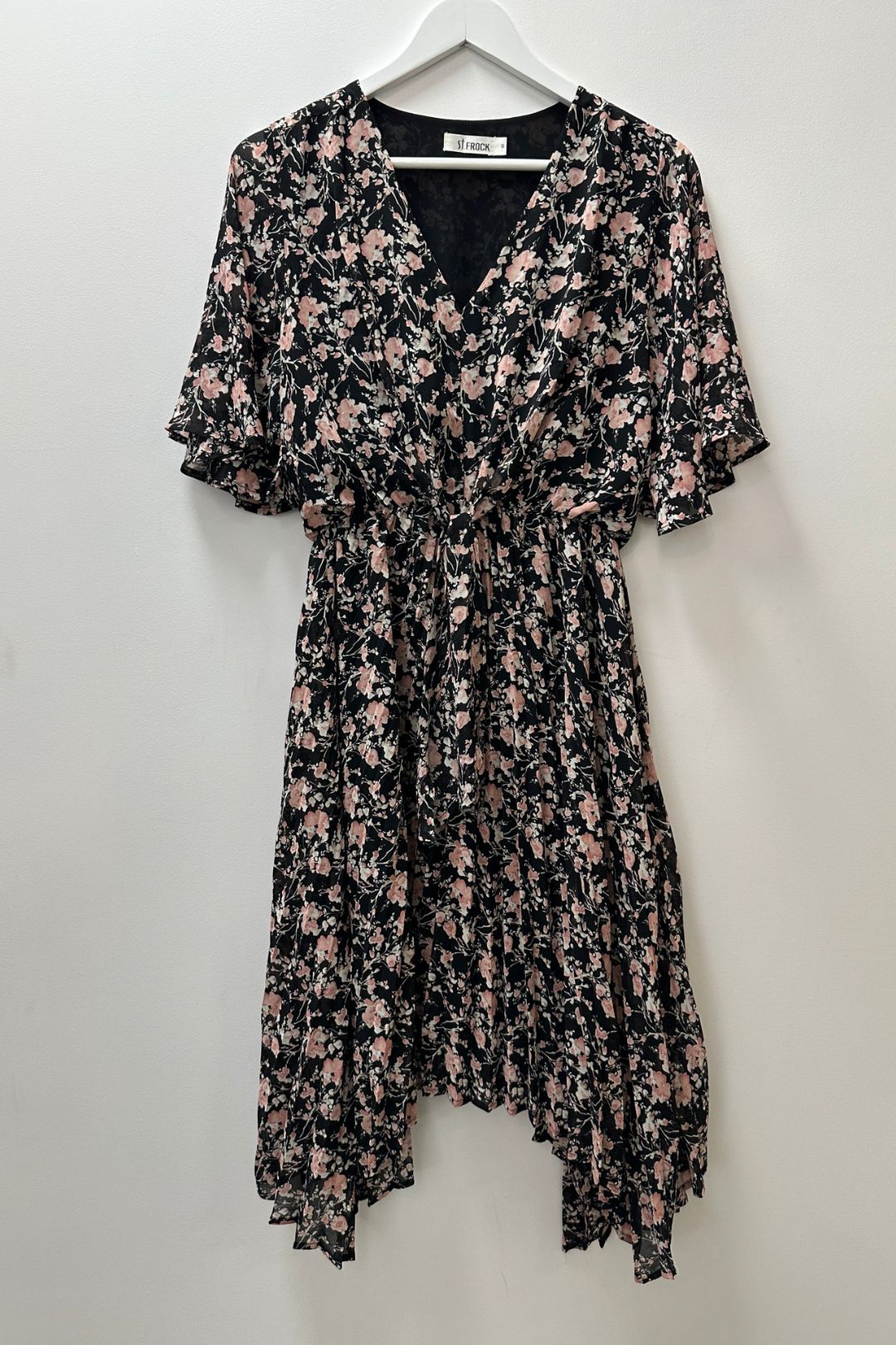 St Frock Midi Floral Dress in Black and Pink