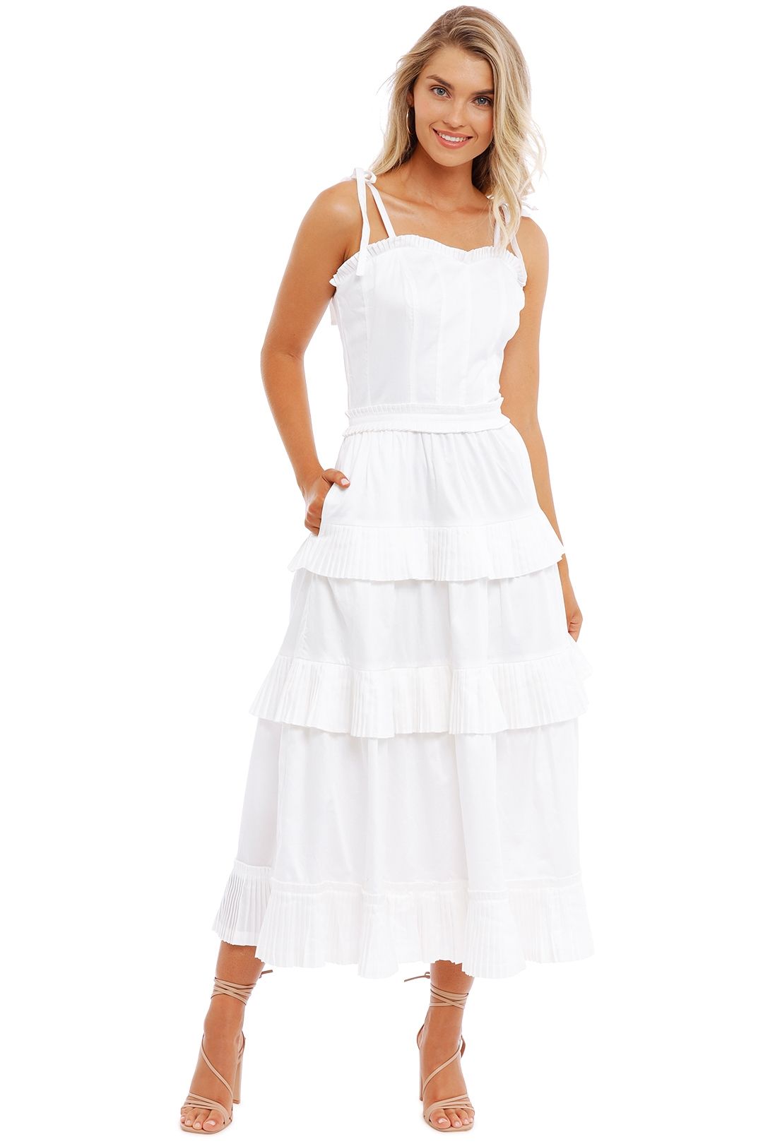 Ministry of Style Golden Fields Pleated Midi Dress White tiered