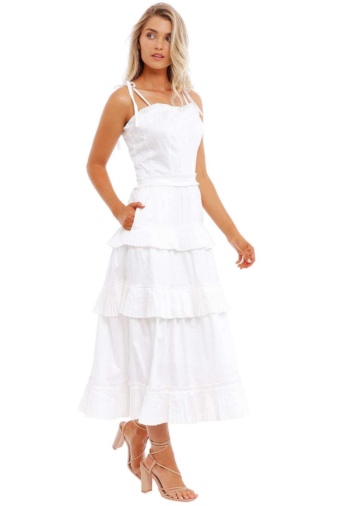 Ministry of Style Golden Fields Pleated Midi Dress White pleat