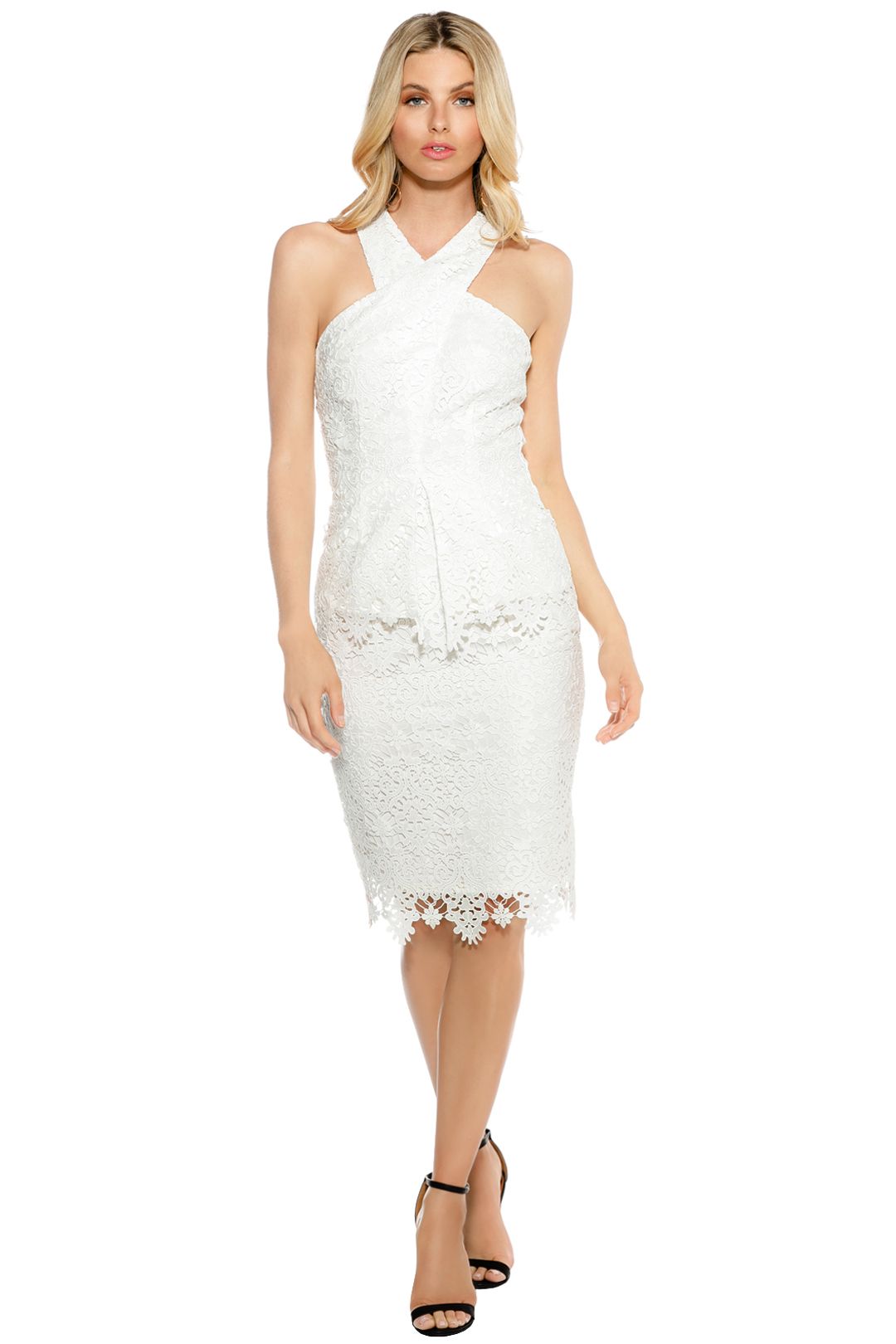 Ministry of Style - Cross Section Fitted Midi Dress - Ivory - Front
