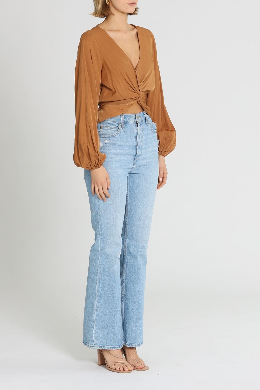 Mink Pink Twist Front Crop Brown