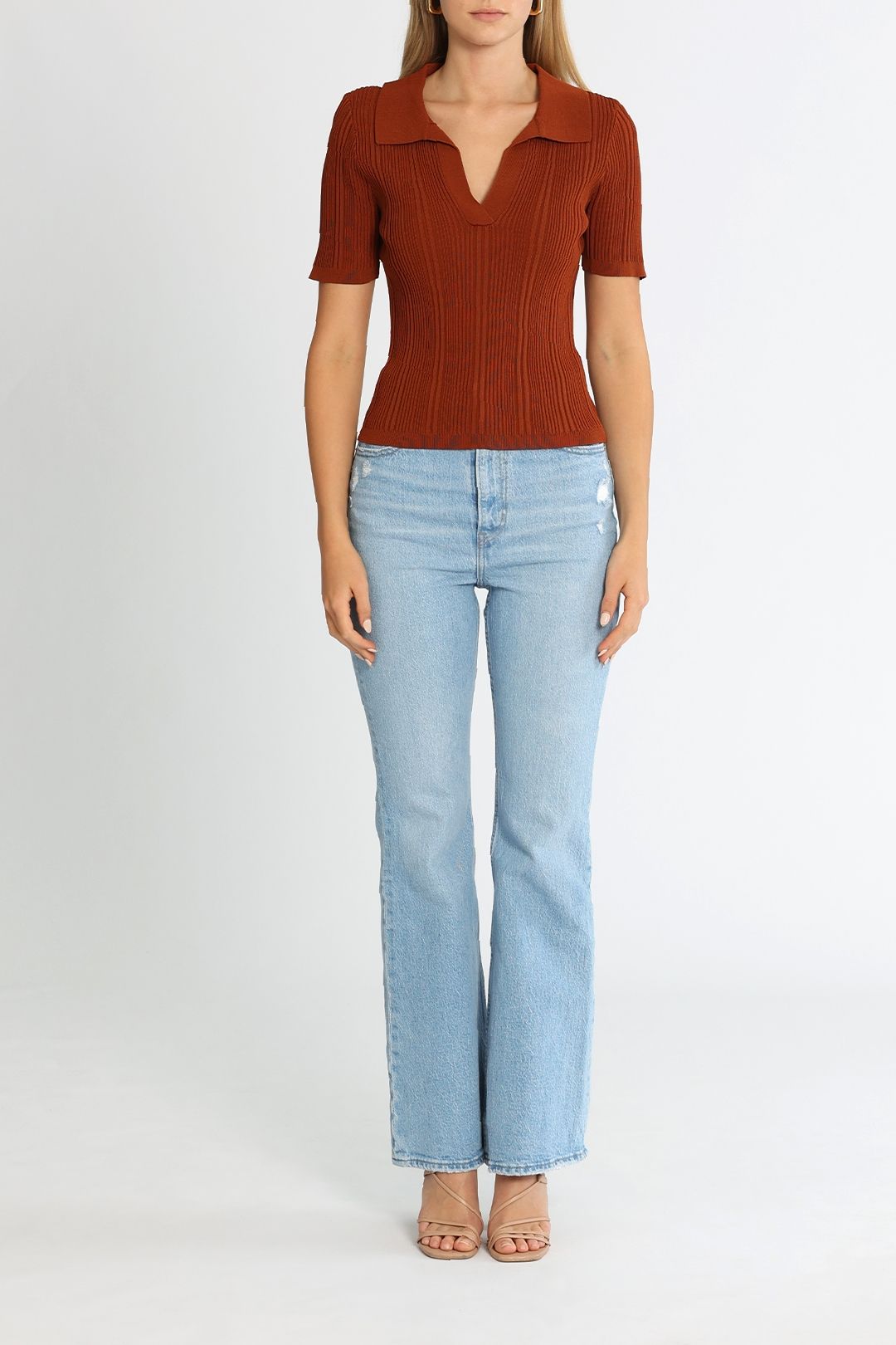 Mink Pink Alba Knit Polo Top Ginger