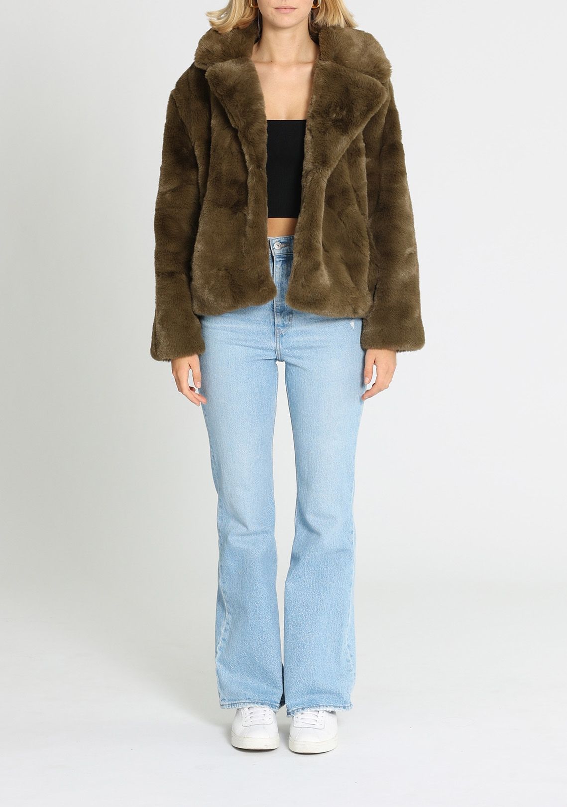 Mink Pink Faux Fur Jacket Green