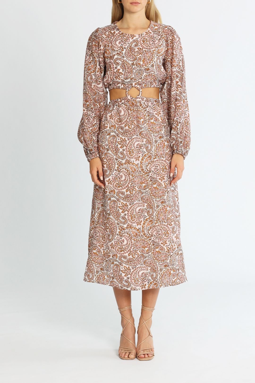 Hire Jedda Cut Out Midi Dress in Paisley Mink Pink GlamCorner