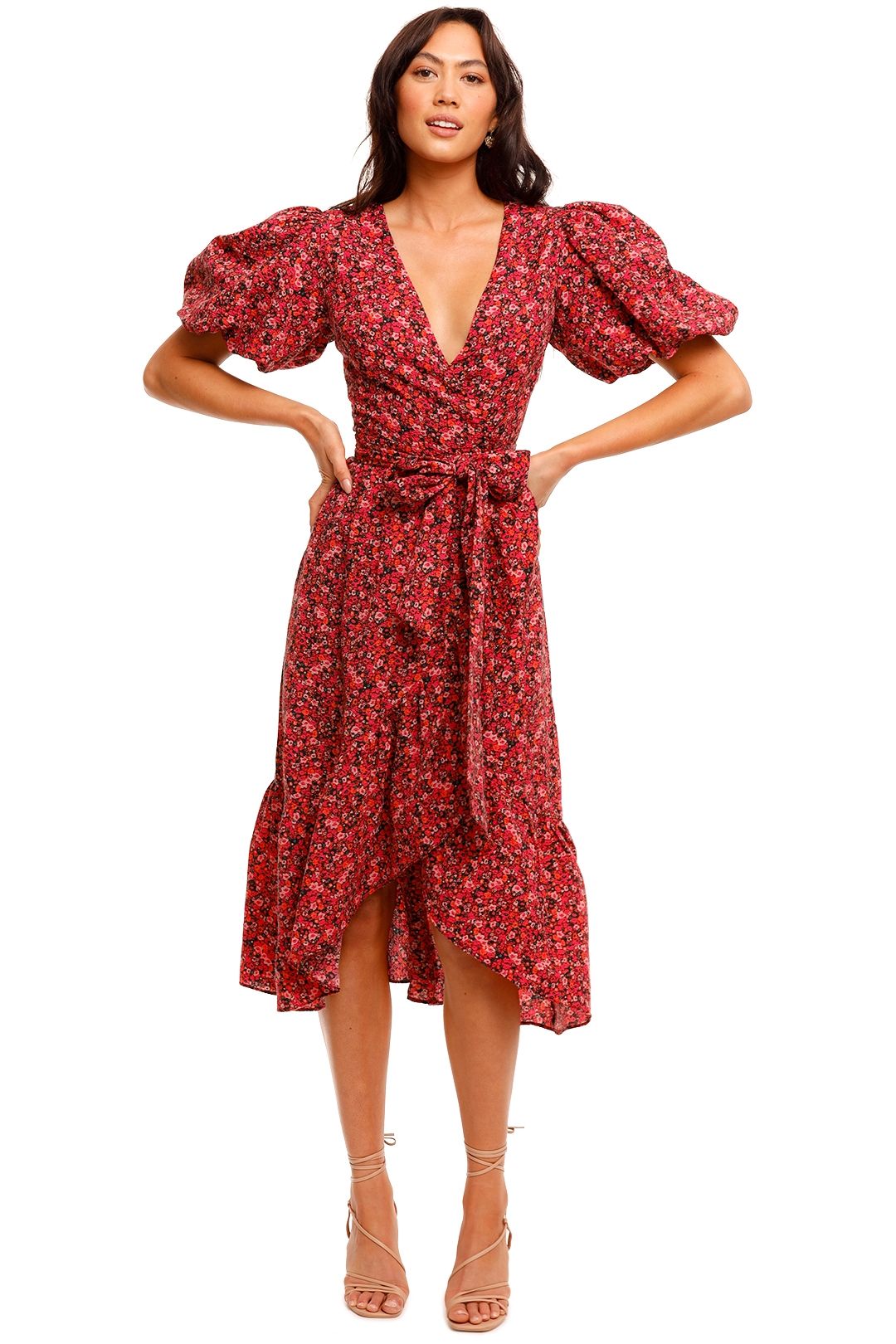 Lydia Wrap Dress in Pink Rose Bouquet Mesh
