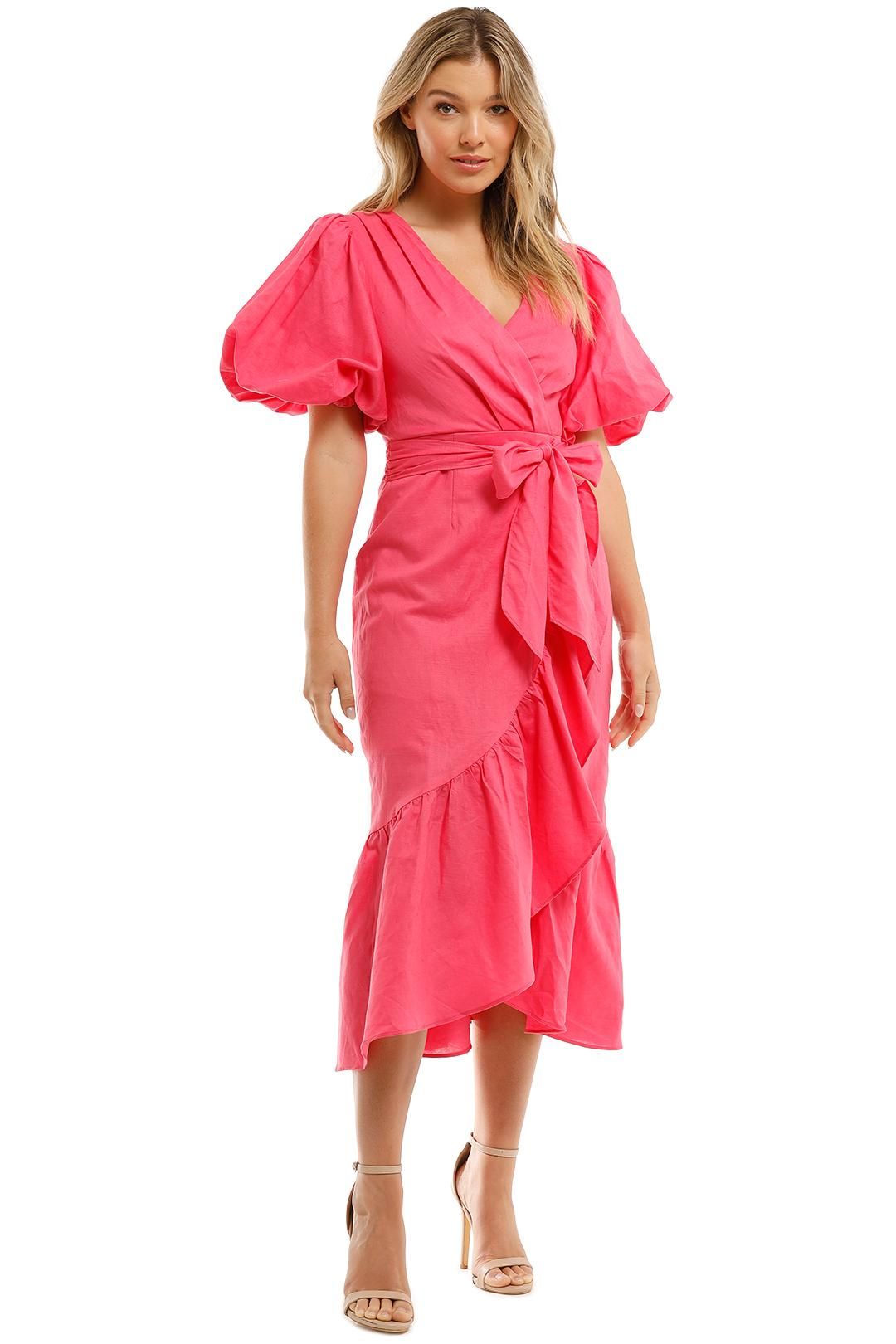 pink wrap dress midi