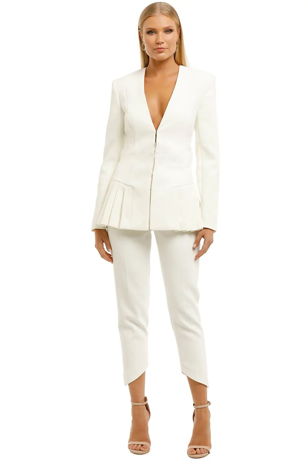 Tamina Linnea Blazer and Pant Set in Ivory by Misha for Hire | GlamCorner