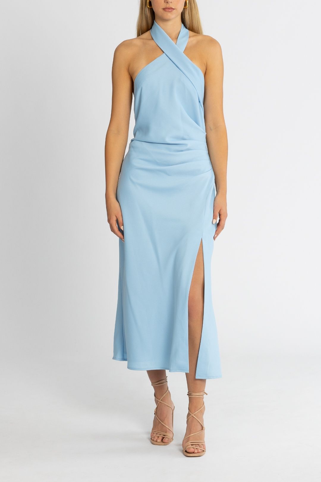 Mirana Designer elegant dress with rose-shaped sleeves BLUE
