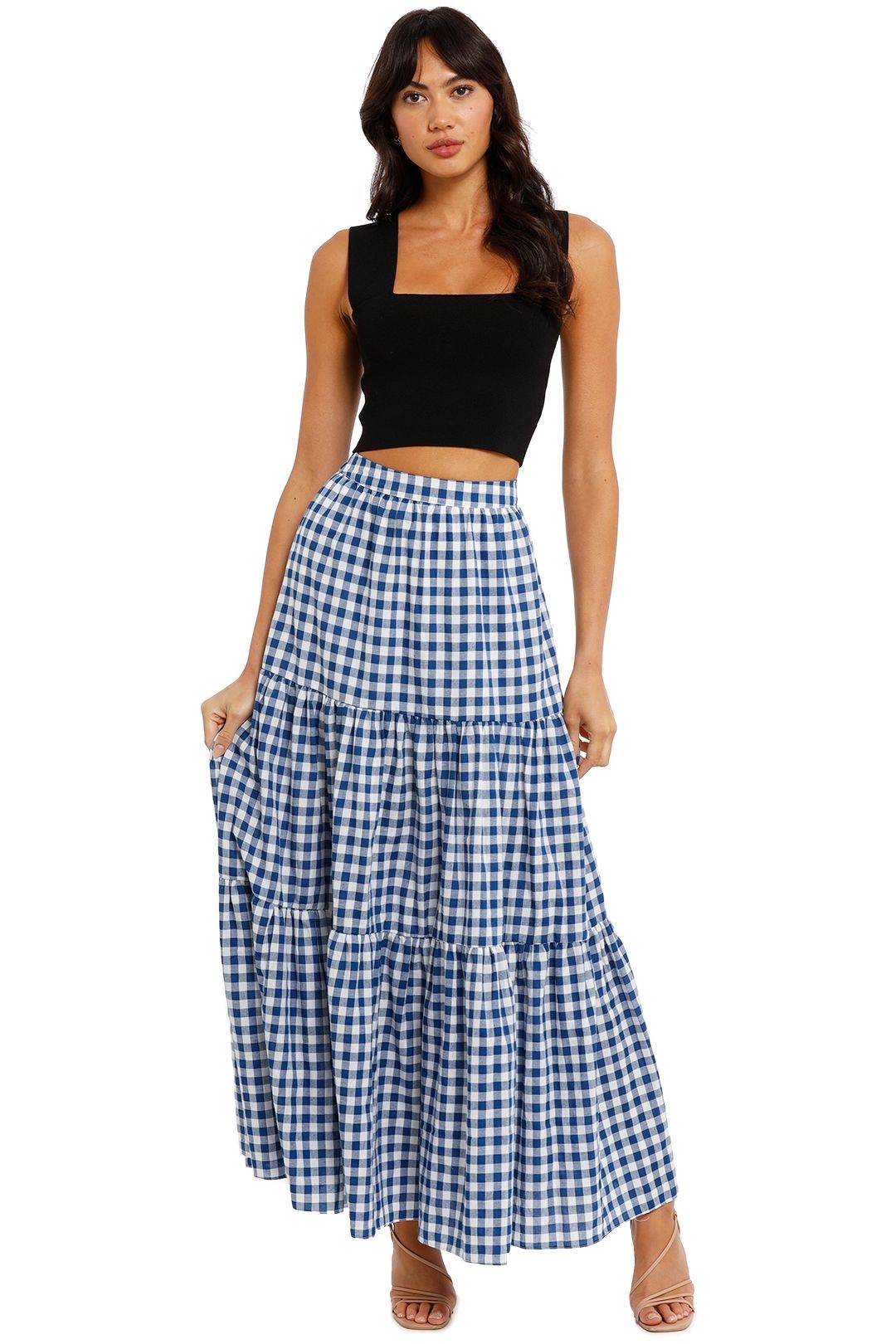MLM Label Bloom Maxi Skirt blue check