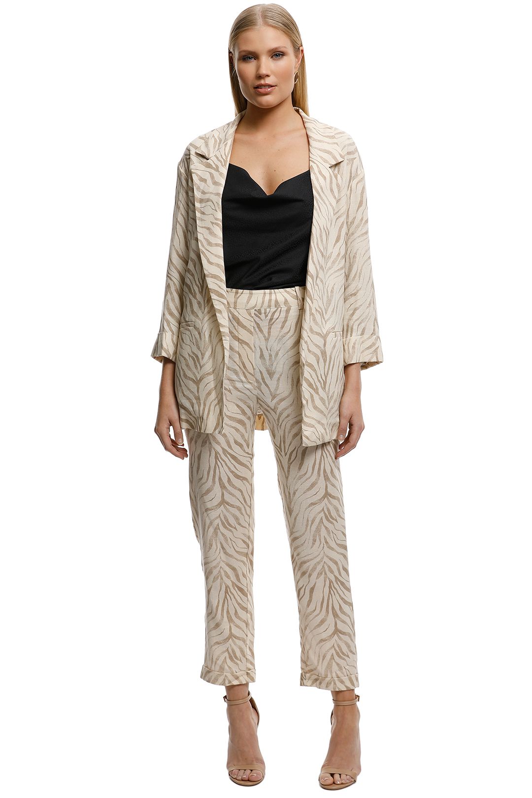 MNG-Animal-Print-Suit-Blazer-Nude-Front