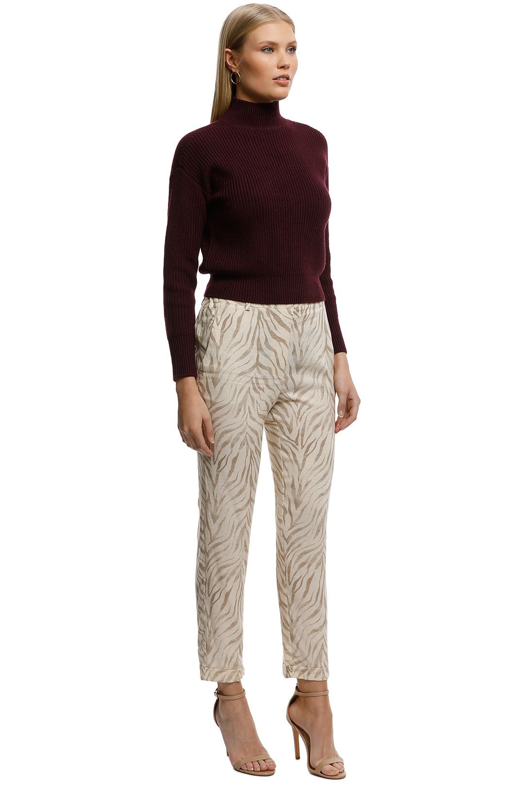 MNG-Animal Print Suit Trousers-Sand-Side
