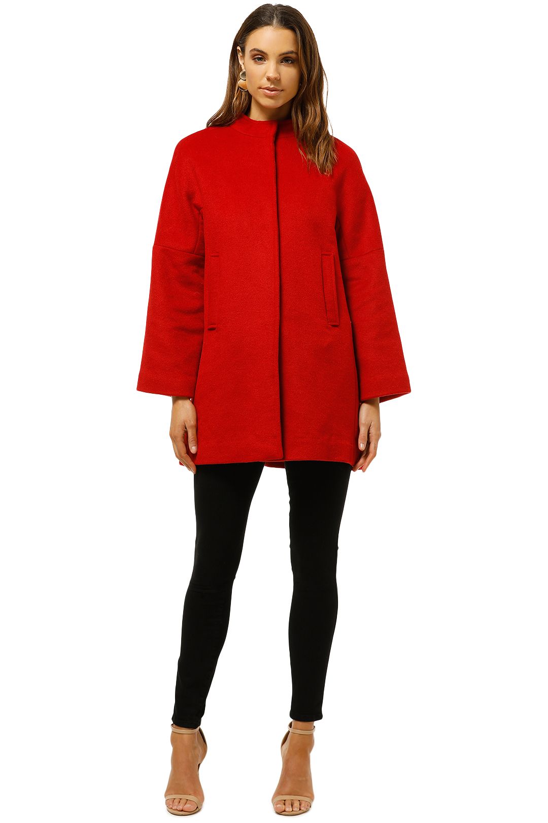 Pocketed Wool Coat in Red by MNG for Hire GlamCorner