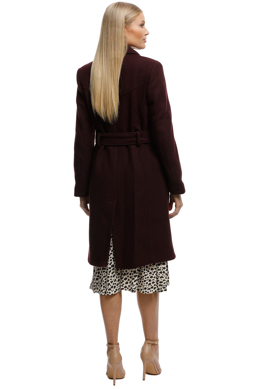 MNG-Structured Wool Coat-Burgundy-Back