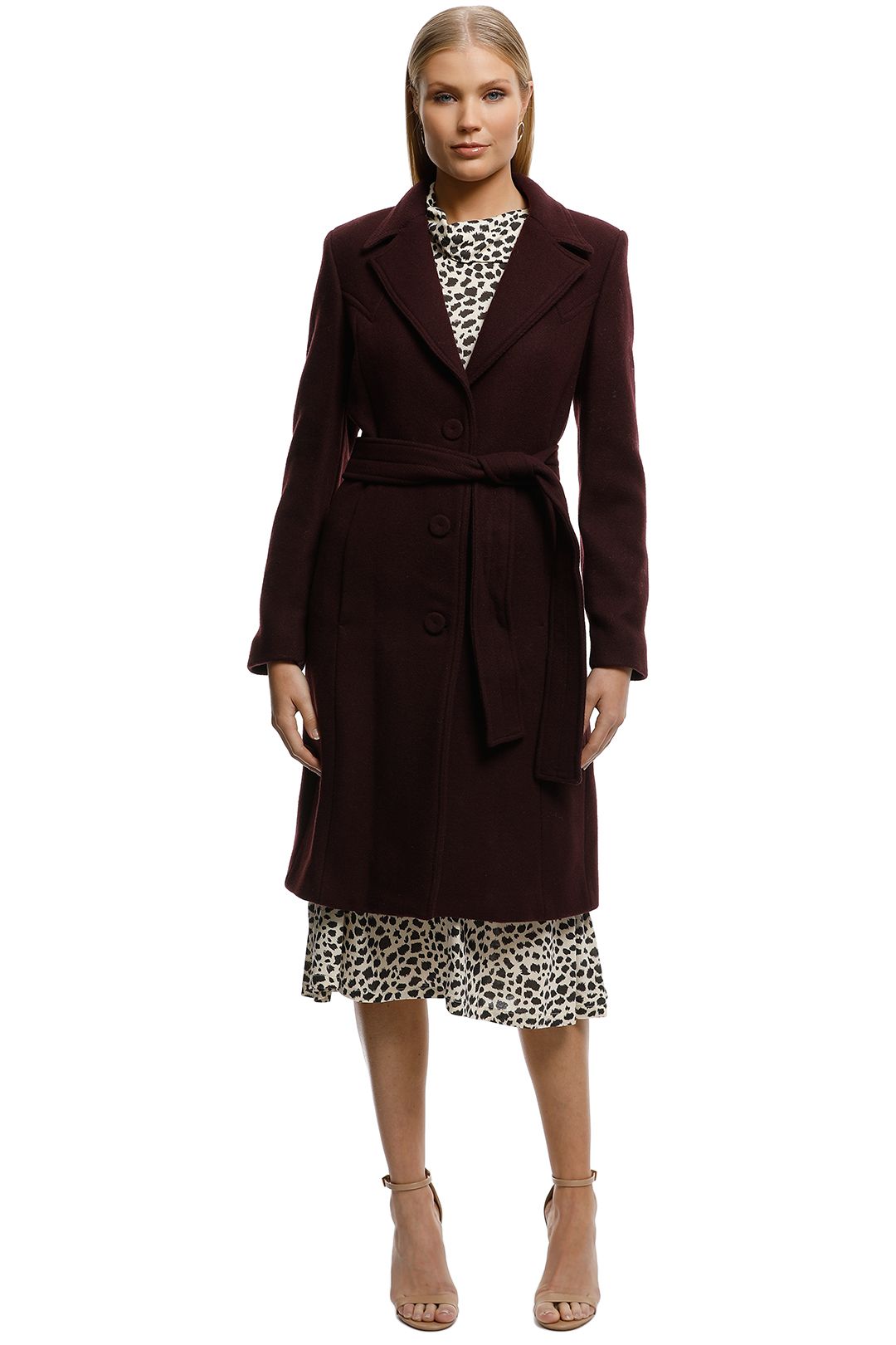 MNG-Structured Wool Coat-Burgundy-Front
