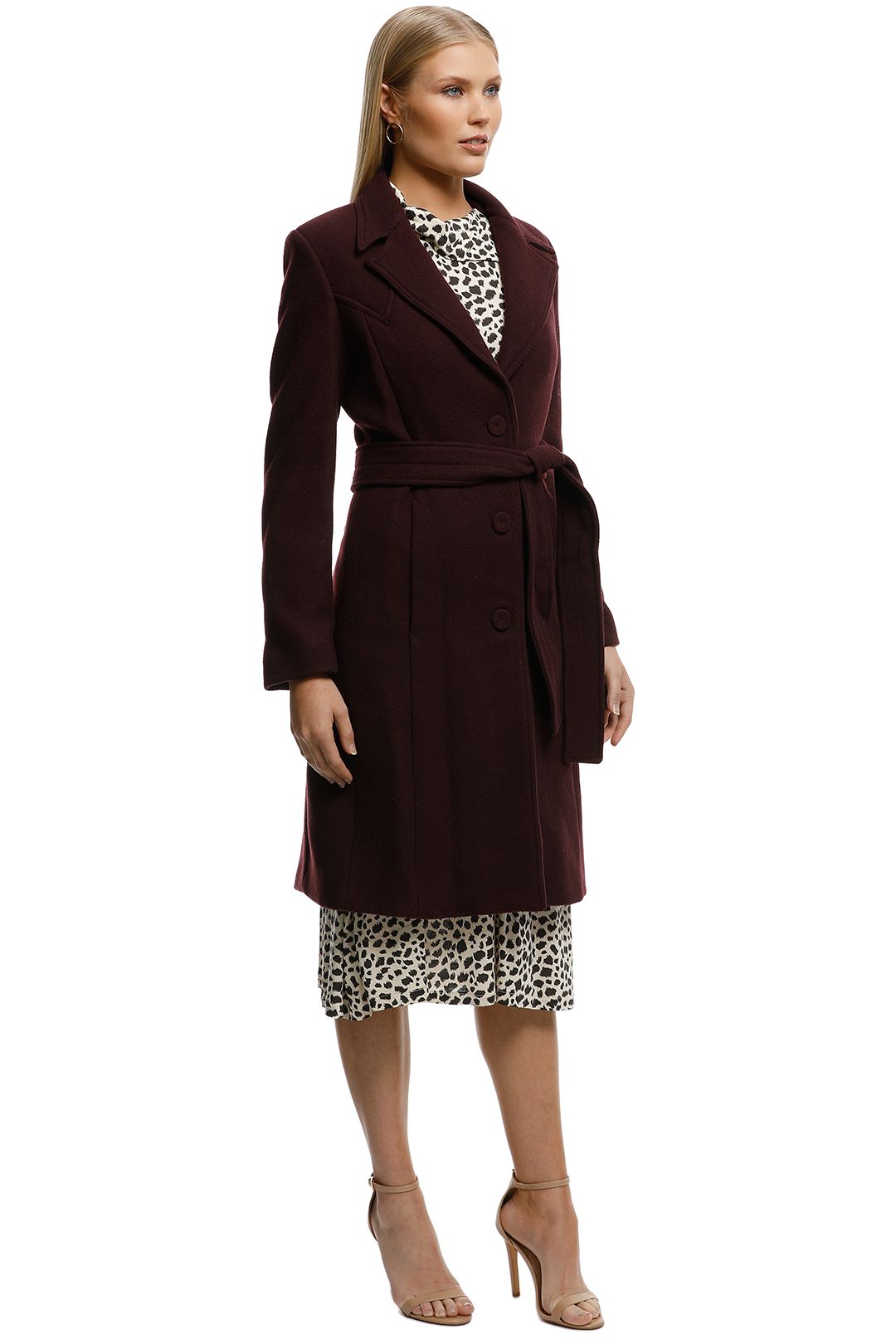 MNG-Structured Wool Coat-Burgundy-Side